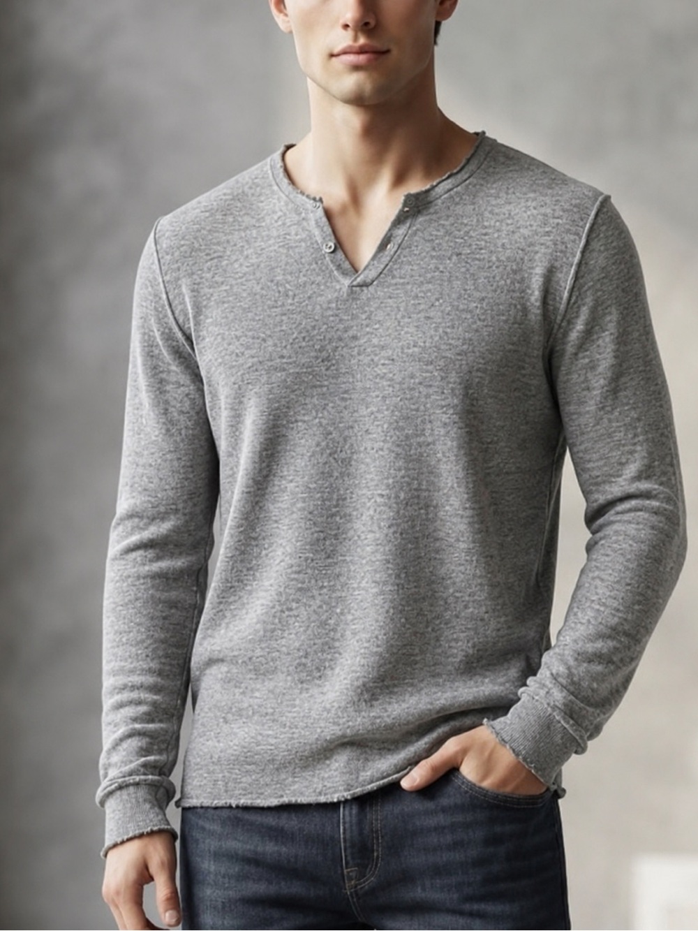 Zadig & Voltaire Monastir Grey Merino Wool Henley Sweater Pullover Men’s Size S